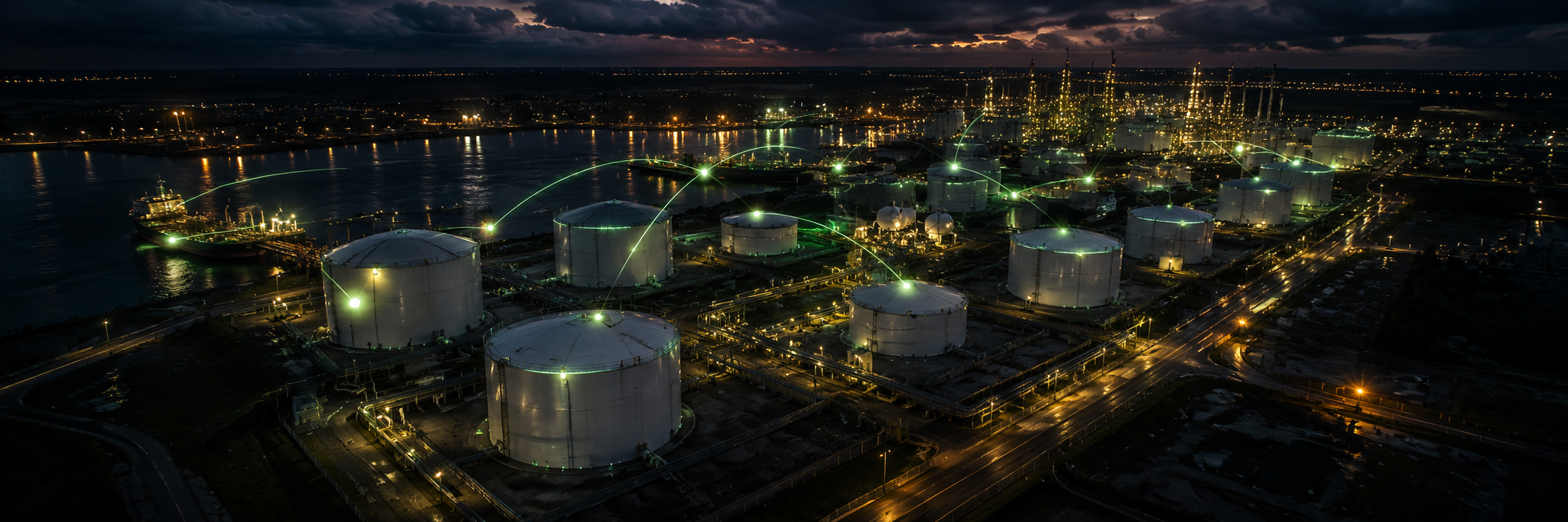 Terminal tank farm with logistics route overlays