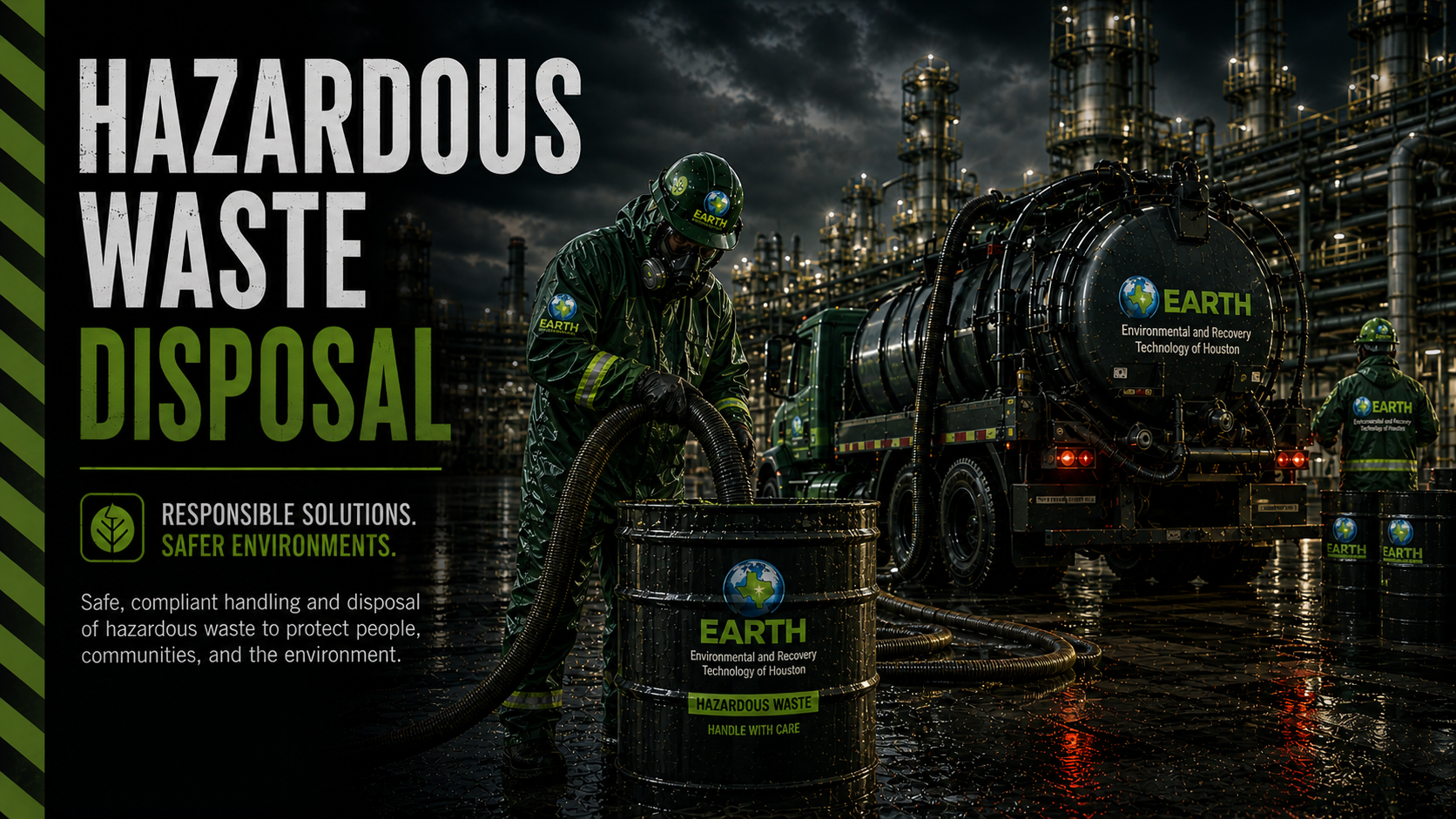 Hazardous waste disposal operation with EARTH vacuum truck
